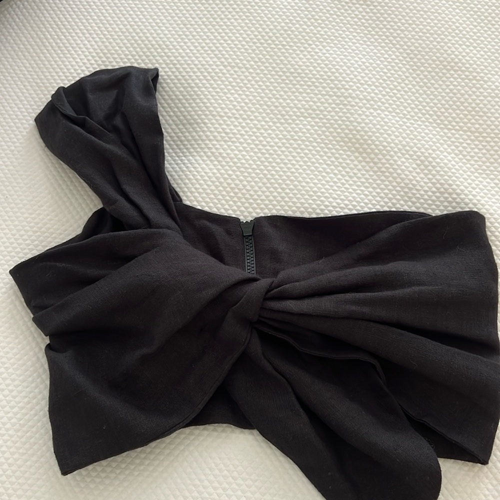 Tie front linen one shoulder top